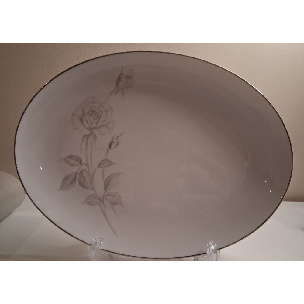 Yamaka Fine China, Windsor Rose, 12 " Oval Serving Platter Platinum Rim - Rare